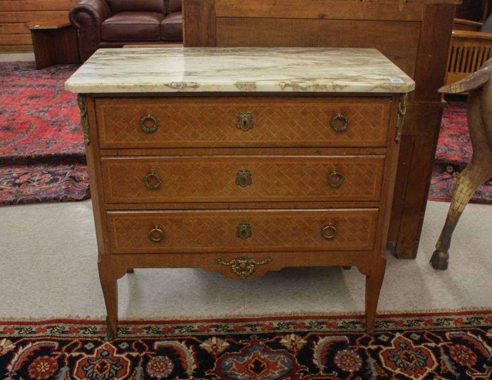LOUIS XV STYLE THREE-DRAWER MARBLE-TOP