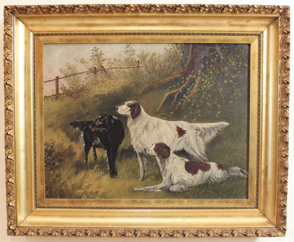 THREE HOUNDS OIL ON BOARD LATE 314150