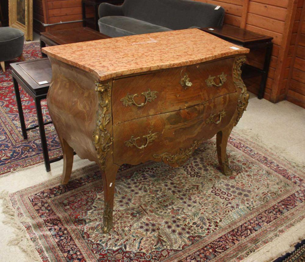LOUIS XV STYLE TWO-DRAWER MARBLE-TOP