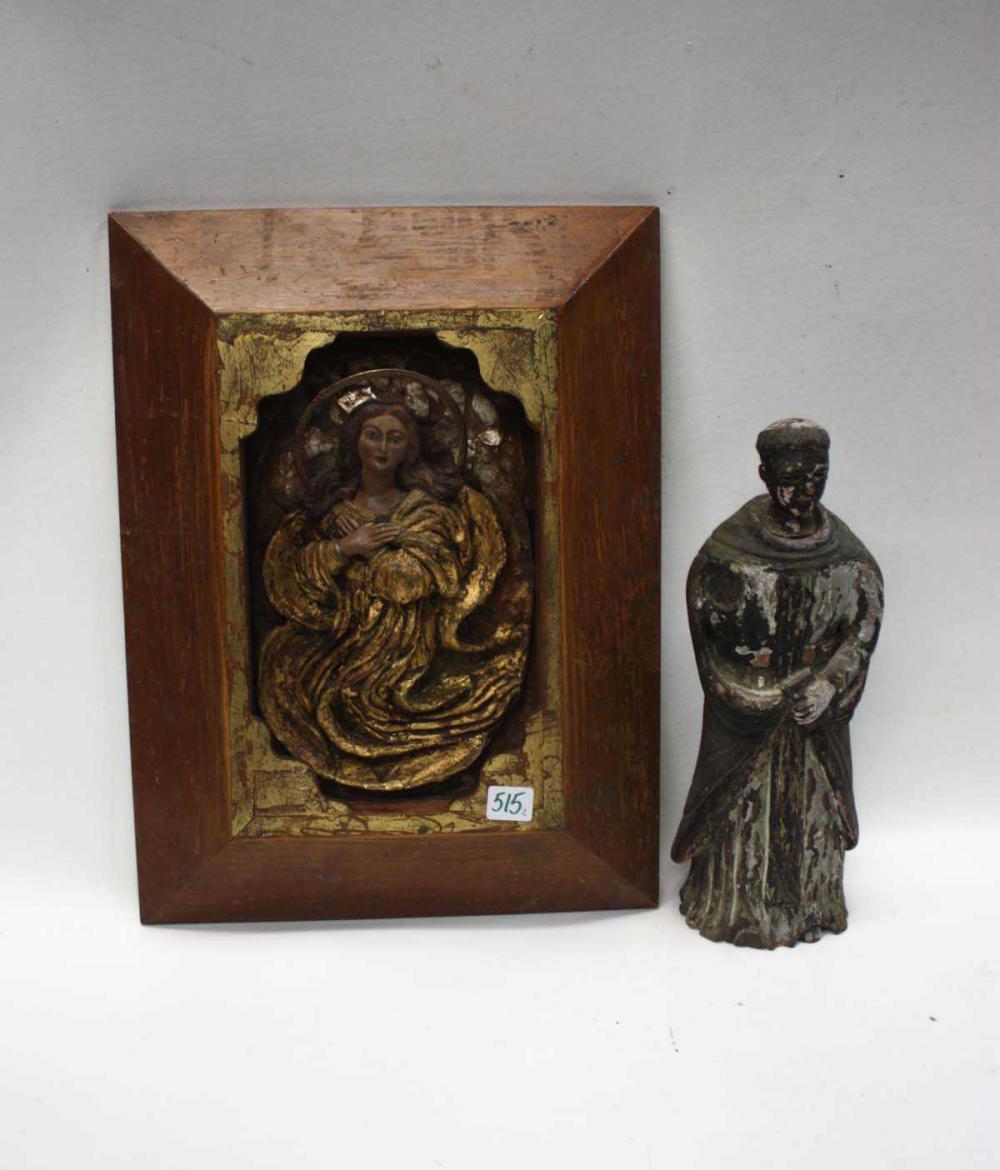 CARVED WOOD SANTOS FIGURE AND WALL 3141a9