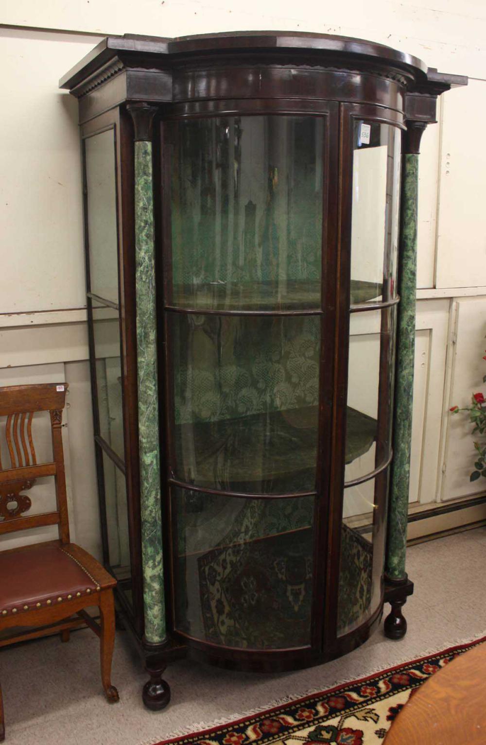 VICTORIAN BOW FRONT MAHOGANY DISPLAY 3141bd