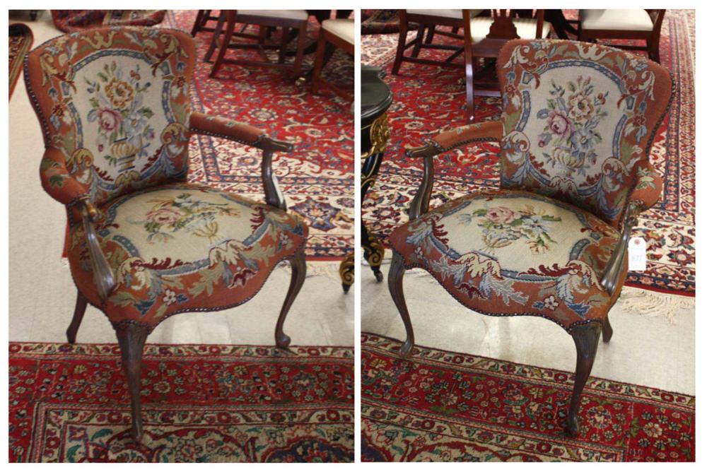 PAIR LOUIS XV STYLE NEEDLEPOINT 3141e0