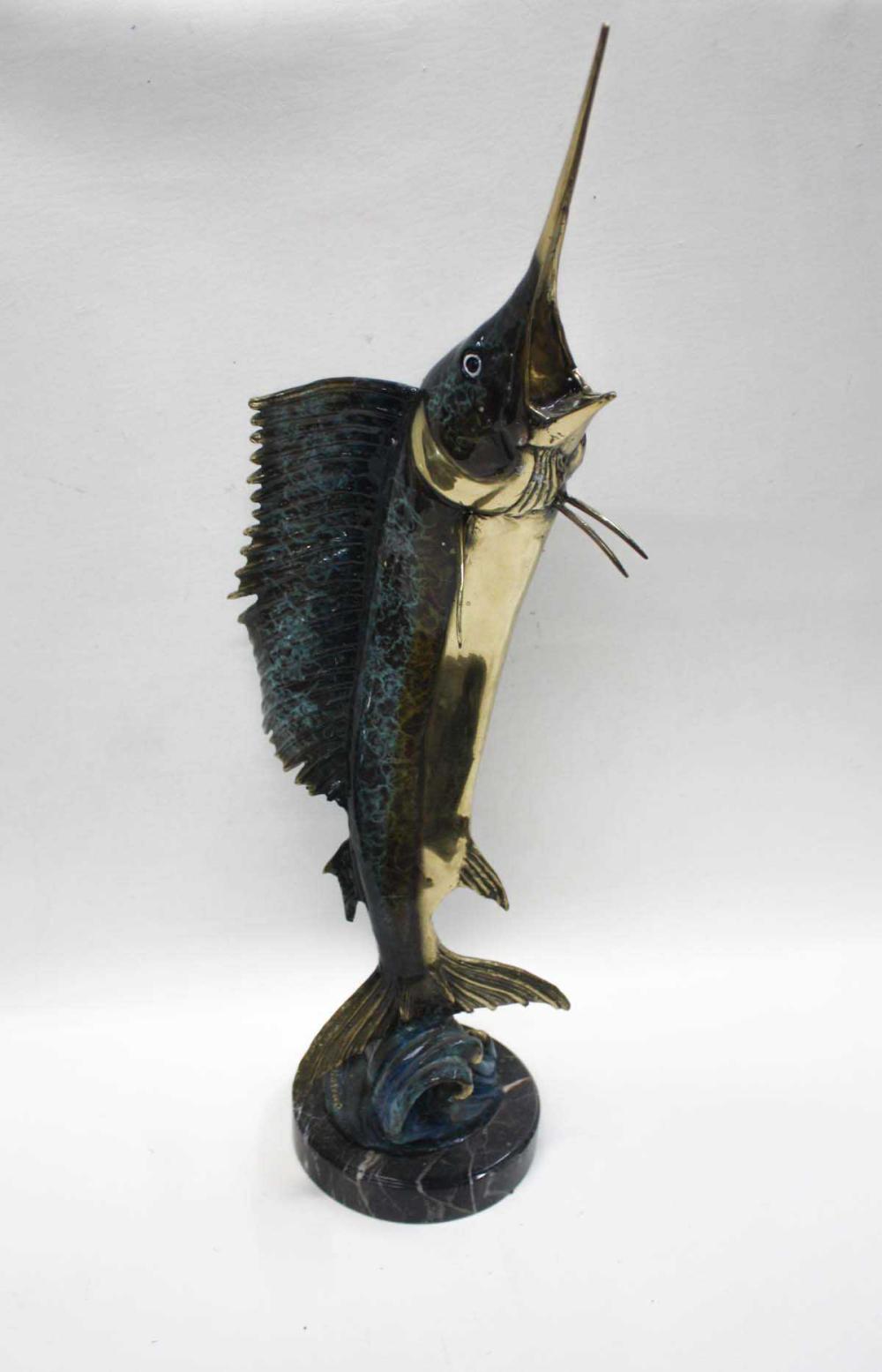 MARBLEIZED AND GILT BRONZE SWORDFISH