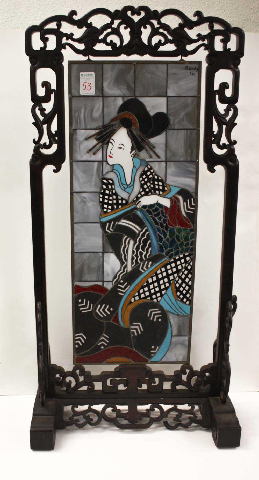ASIAN STAINED GLASS AND CARVED