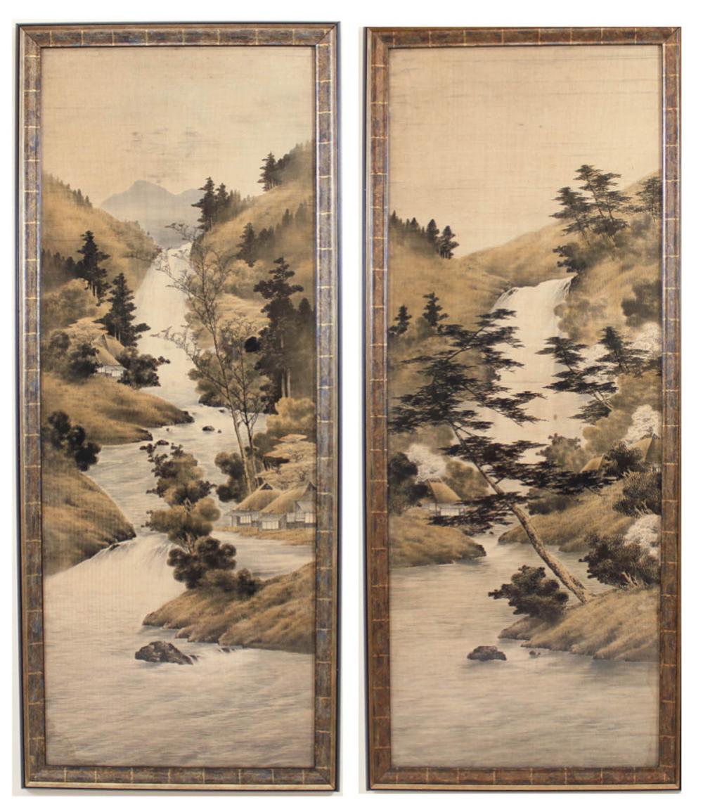 A PAIR OF JAPANESE LANDSCAPE TAPESTRIES  314249