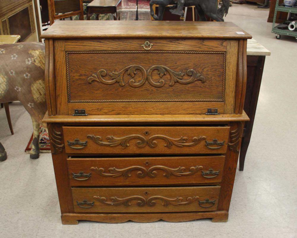 LATE VICTORIAN OAK DROP-FRONT SECRETARY,