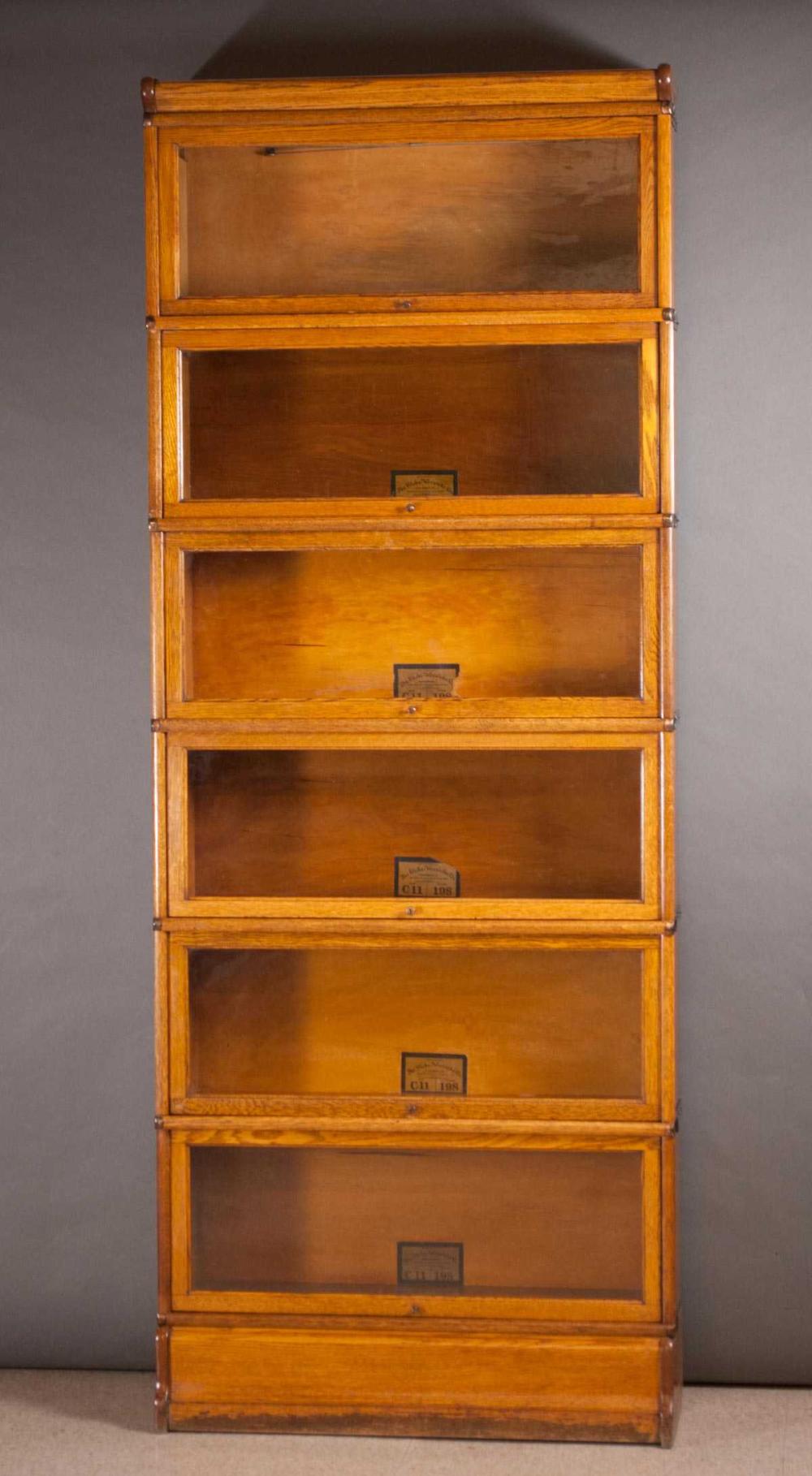 SIX-SECTION STACKING OAK BOOKCASE, GLOBE-WERNICKESIX-SECTION