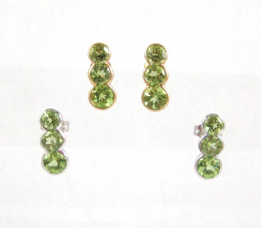 TWO PAIRS OF PERIDOT STUD EARRINGS  3142d0