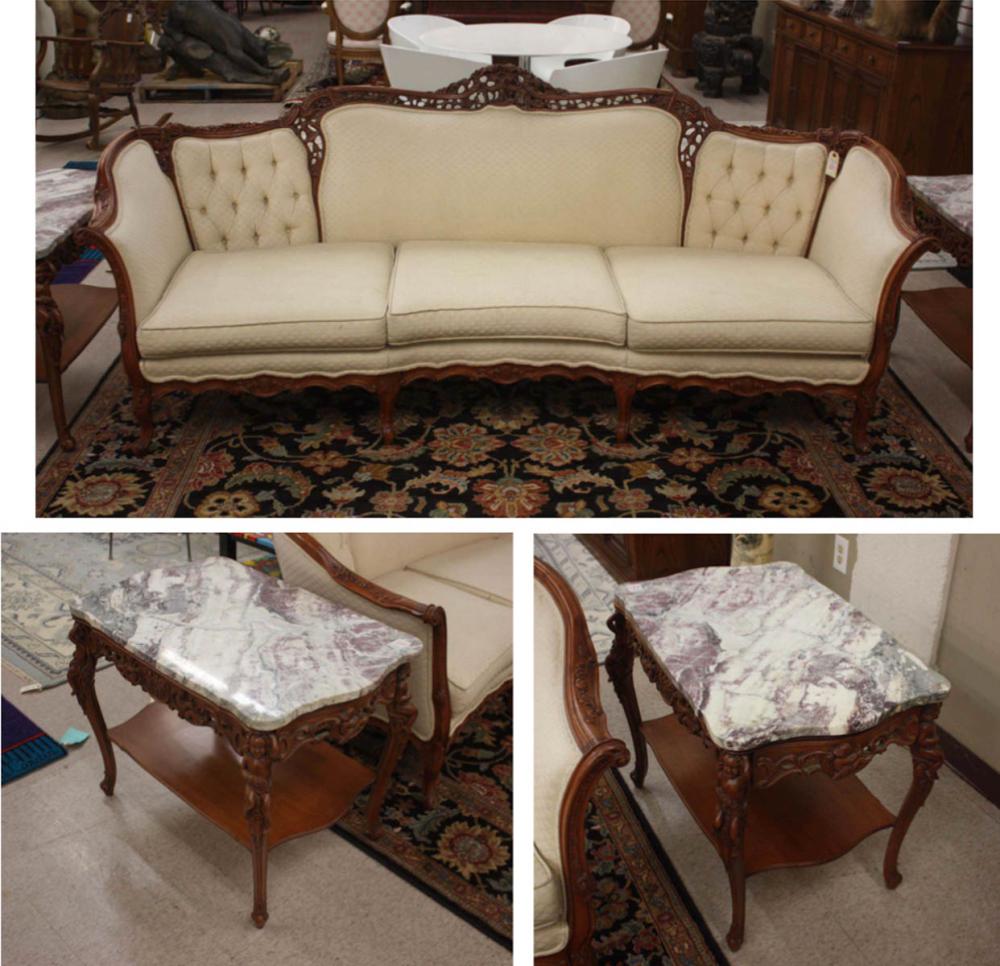 LOUIS XV STYLE SOFA AND END TABLE