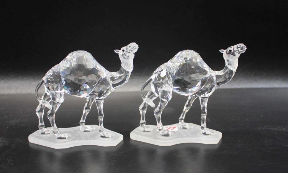 TWO SWAROVSKI "CAMEL" CRYSTAL FIGURINES,