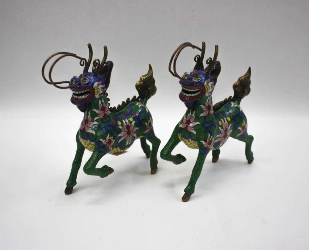 PAIR OF CHINESE QILIN SCULPTURES,