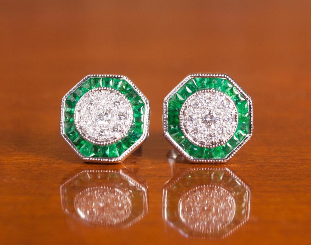 PAIR OF ART DECO EMERALD AND DIAMOND