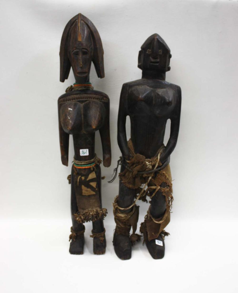 TWO AFRICAN FIGURAL WOOD CARVINGS,