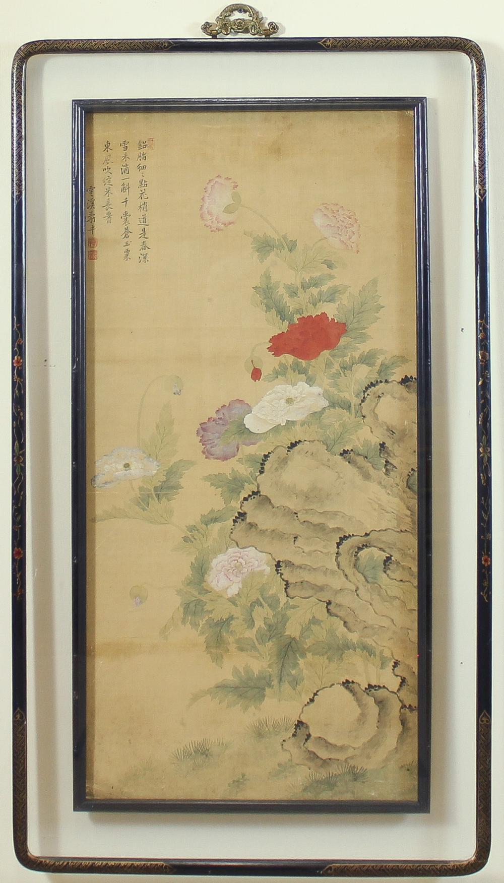 CHINESE PAINTING ON SILK FLOWERS  31438a