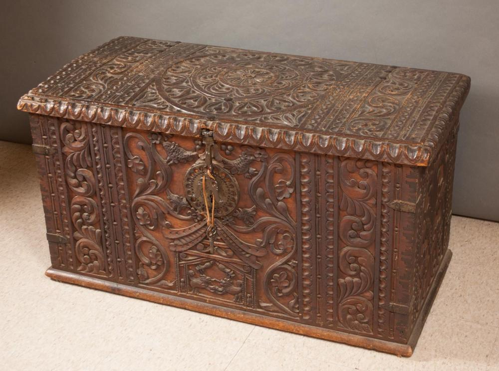 CARVED COLONIAL BERMUDA COFFER,