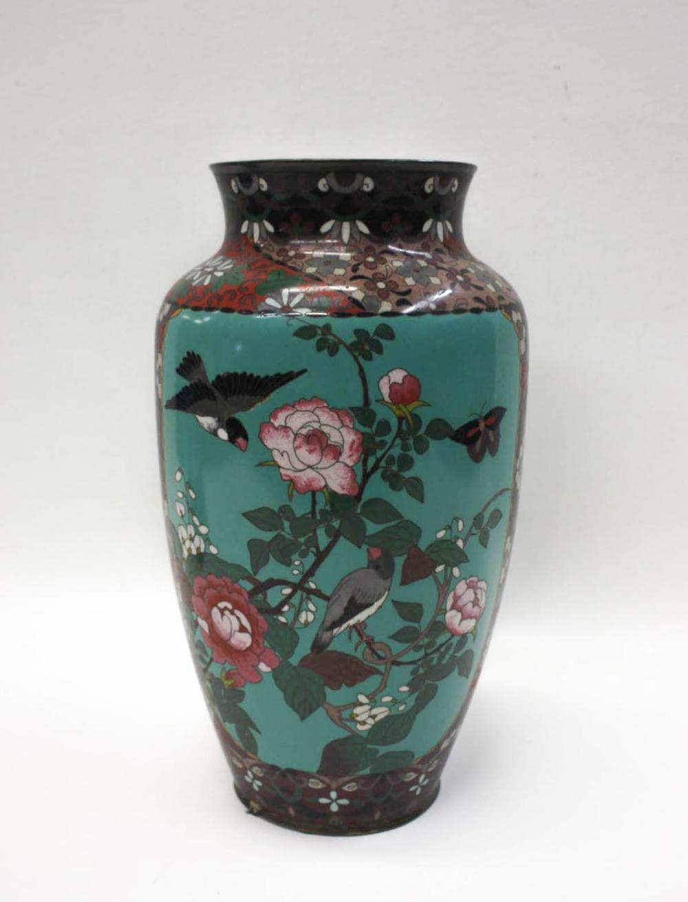 JAPANESE CLOISONNE VASE, WITH HIGH