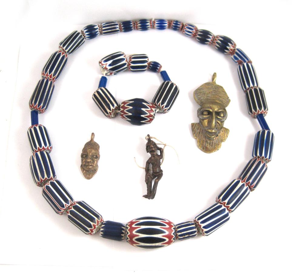 SLAVE TRADING BEADS AND THREE AFRICAN