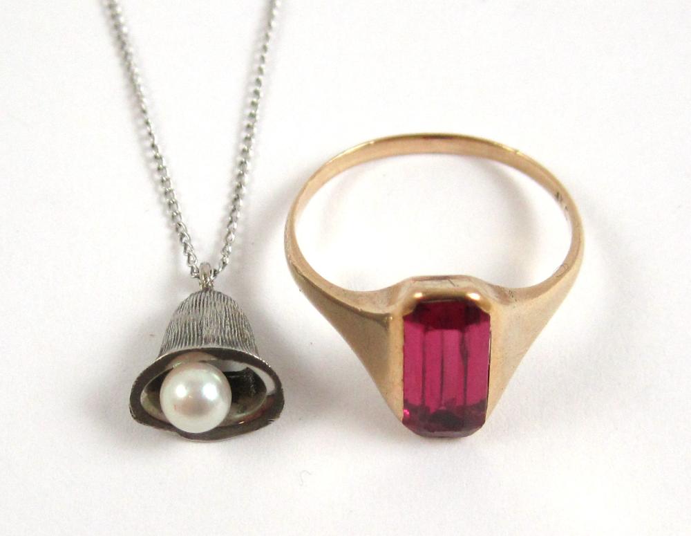 LAB CREATED RUBY RING AND PEARL 3143fc