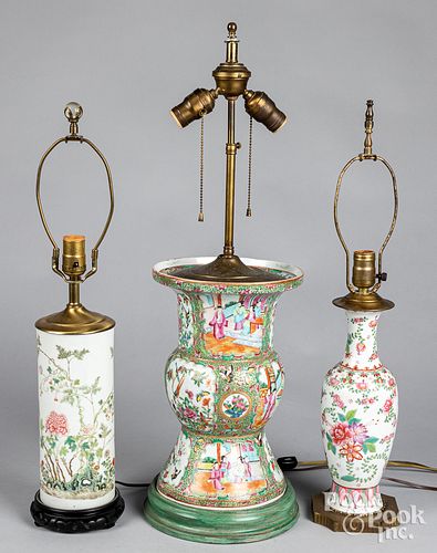 THREE CHINESE EXPORT VASES MOUNTED