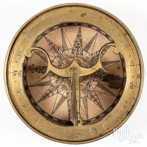 BRASS POCKET SUNDIAL COMPASS EARLY 31443f