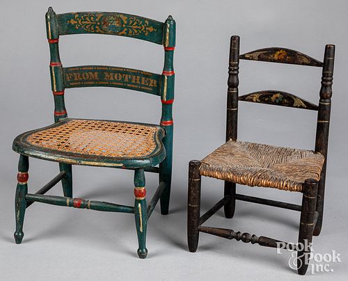 TWO PAINTED DOLL CHAIRS, LATE 19TH