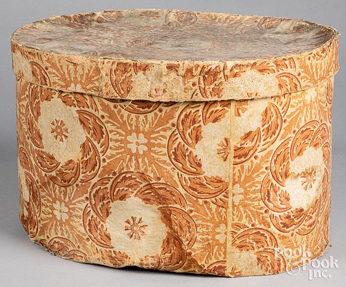 WALLPAPER HATBOX, 19TH C.Wallpaper