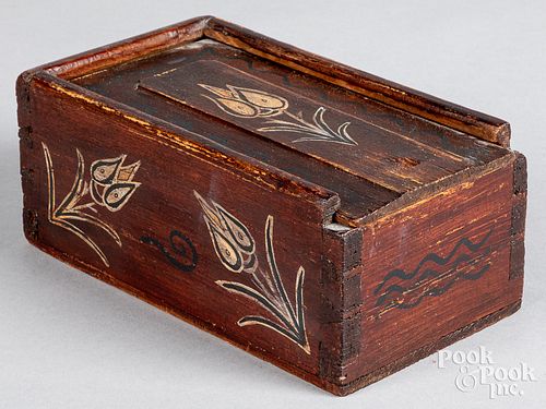 PINE SLIDE LID BOX, 19TH C.Pine