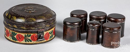 TOLEWARE SPICE CANISTER, LATE 19TH C.Toleware