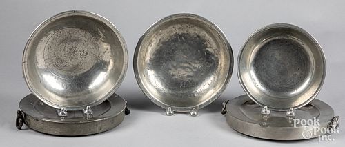 TWO PEWTER WARMING PLATES TOGETHER 3144cd