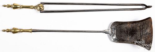FEDERAL BRASS FIRE TONGS AND SHOVEL,