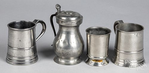 FOUR PIECES OF ENGLISH PEWTER,