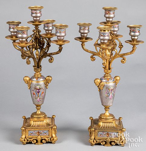 PAIR OF GILT METAL AND PORCELAIN 3144db