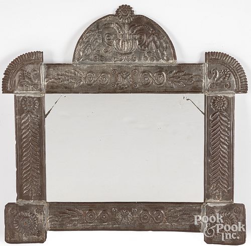 PUNCHED TIN MIRROR, LATE 19TH C.Punched