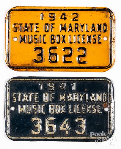 TWO MARYLAND EMBOSSED TIN MUSIC BOX