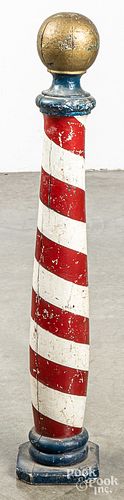 PAINTED PINE BARBER POLE, 19TH