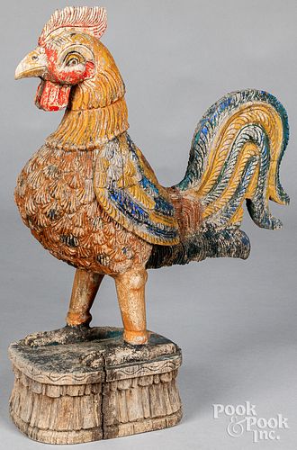 CARVED AND PAINTED ROOSTER, 20TH