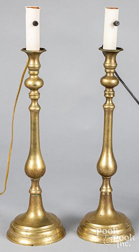 PAIR OF BRASS CANDLESTICK TABLE