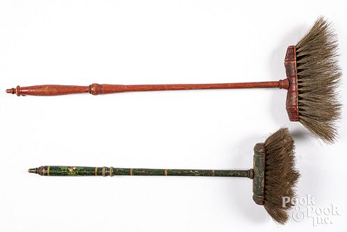 TWO PAINTED HEARTH BROOMS, 19TH