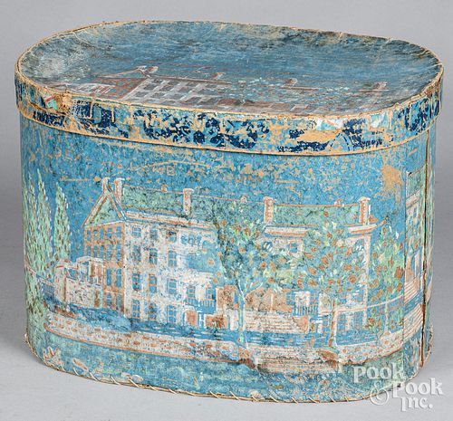 WALLPAPER HATBOX, 19TH C.Wallpaper