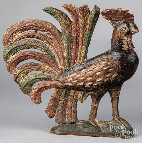 LARGE CARVED AND PAINTED ROOSTER,