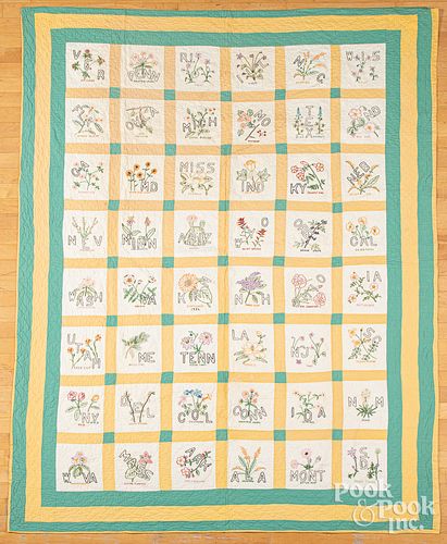 EMBROIDERED STATE FLORAL QUILT,