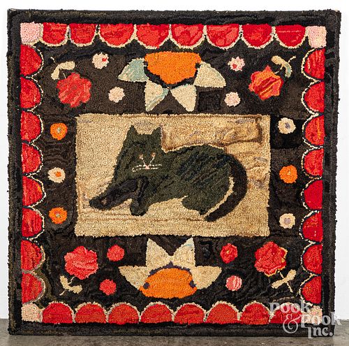 CAT HOOKED RUG, EARLY 20TH C.Cat
