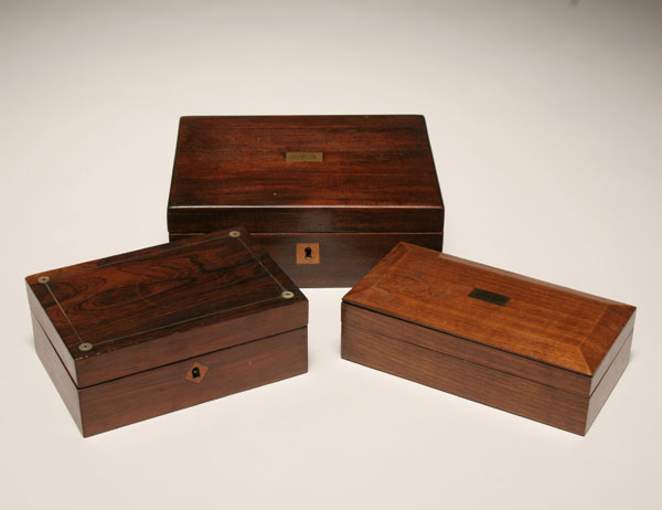 Three wooden boxes one glass lined 4ed60