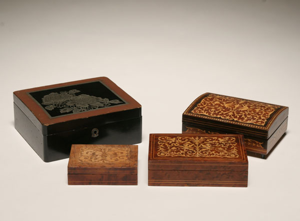 Three marquetry and parquetry wooden 4ed63