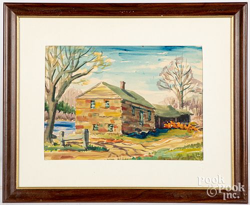 WATERCOLOR LANDSCAPE WITH A HOUSE,