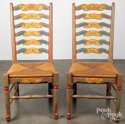 PAIR OF REPRODUCTION PAINTED LADDERBACK