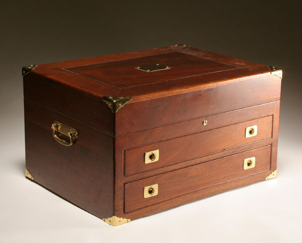 Large silverware chest with brass