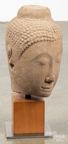 ASIAN CARVED STONE BUDDHA HEAD 3146a8