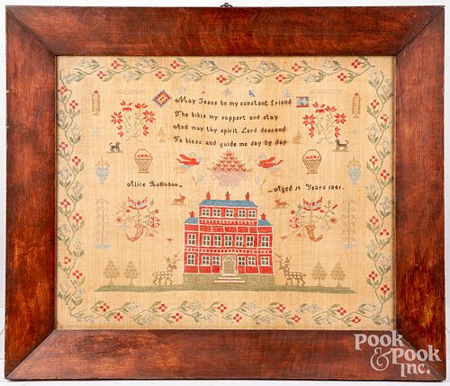 SILK ON LINEN SAMPLER DATED 1841Silk 3146be