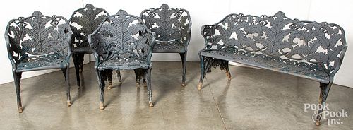 THREE-PIECE CAST IRON FERN PATIO SUITE,